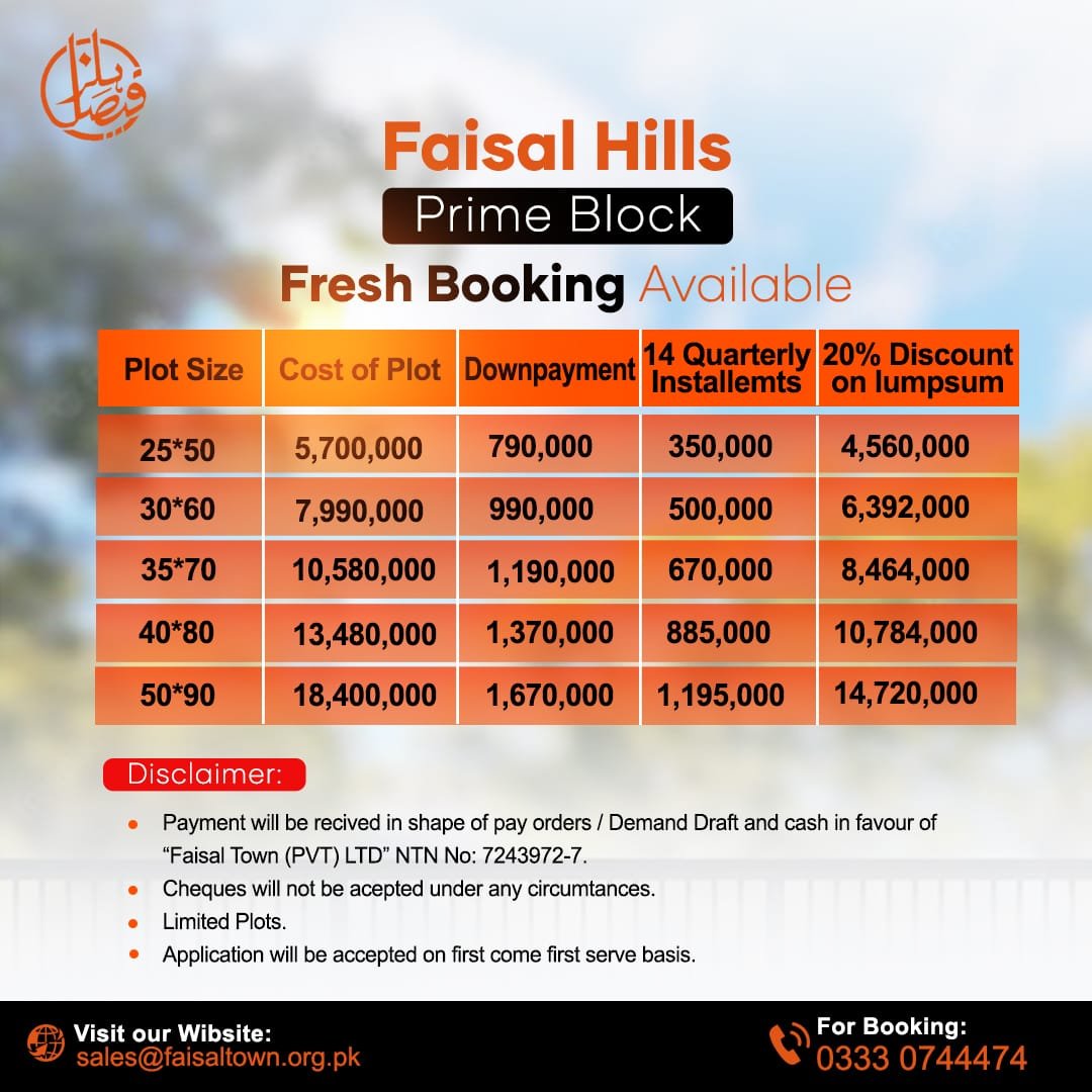 Faisal Hills prime block fresh booking