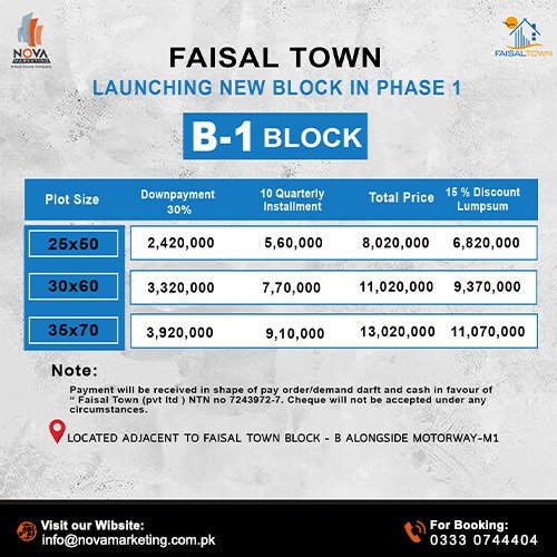 Faisal town b1 payment plan 